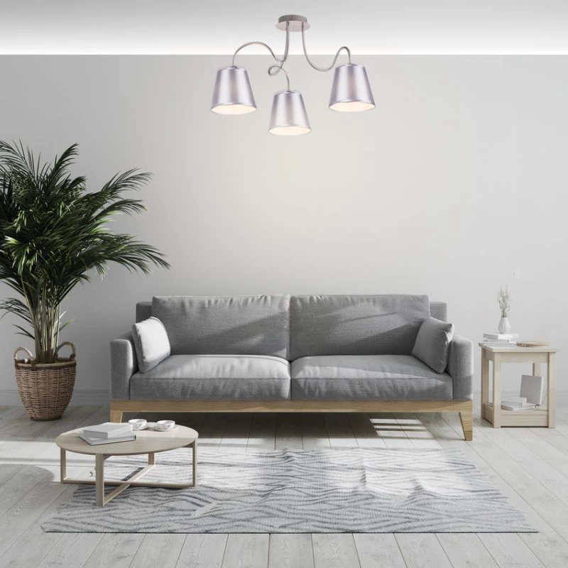 Závesné moderné trojramenné osvetlenie LUK - 3xE14, 40W, chrómované / šedostrieborné