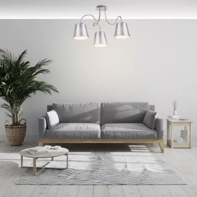 Závesné moderné trojramenné osvetlenie LUK - 3xE14, 40W, chrómované / šedostrieborné