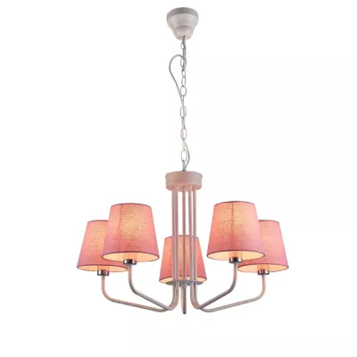 Závesný päťiramenný luster na reťazi LUMINOR - 5xE14, 60W, biely / ružový