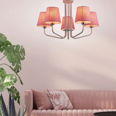 Závesný päťiramenný luster na reťazi LUMINOR - 5xE14, 60W, biely / ružový