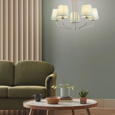 Závesný päťiramenný luster na reťazi LUMINOR - 5xE14, 60W, biely / modrý