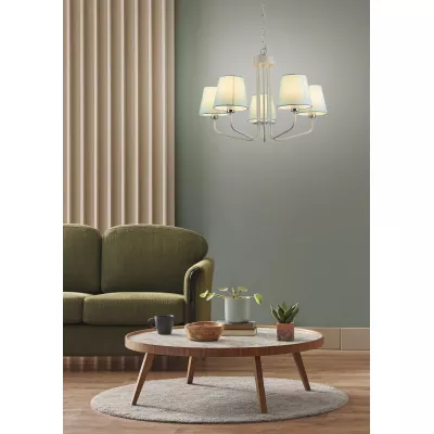 Závesný päťiramenný luster na reťazi LUMINOR - 5xE14, 60W, biely / modrý