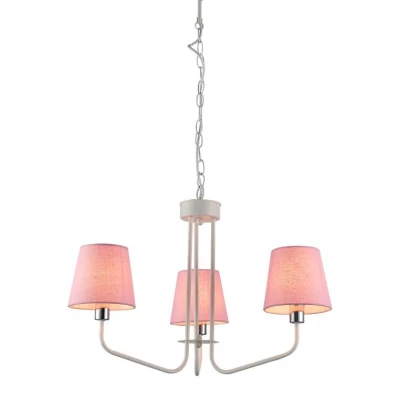 Závesný trojiramenný luster na reťazi LUMINOR - 3xE14, 60W, biely / ružový