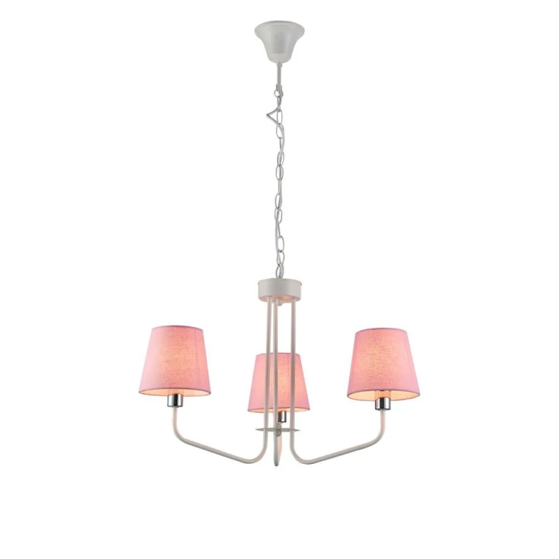 Závesný trojiramenný luster na reťazi LUMINOR - 3xE14, 60W, biely / ružový