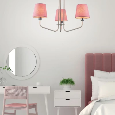 Závesný trojiramenný luster na reťazi LUMINOR - 3xE14, 60W, biely / ružový