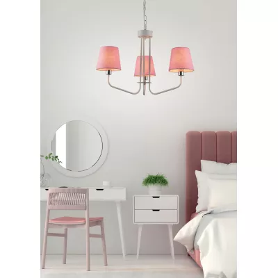 Závesný trojiramenný luster na reťazi LUMINOR - 3xE14, 60W, biely / ružový