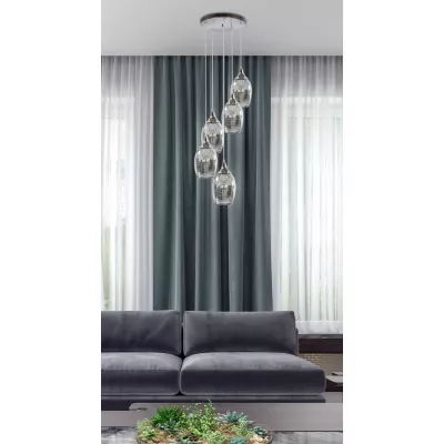 Závesné moderné osvetlenie MARINA - 5xE27, 60W, chrómované