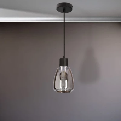 Moderné závesné osvetlenie MOLDO - 1xE27, 40W, čierna / dymové sklo
