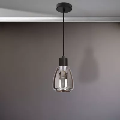 Moderné závesné osvetlenie MOLDO - 1xE27, 40W, čierna / dymové sklo