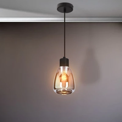 Moderné závesné osvetlenie MOLDO - 1xE27, 40W, čierna / dymové sklo