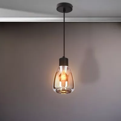 Moderné závesné osvetlenie MOLDO - 1xE27, 40W, čierna / dymové sklo
