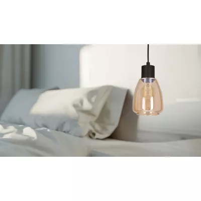 Moderné závesné osvetlenie MOLDO - 1xE27, 40W, čierna / jantárové sklo