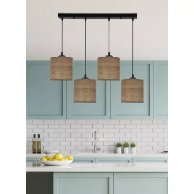 Škandinávske závesné svetlo and jedálenský stôl LEGNO - 4xE27, 40W, orech / čierne