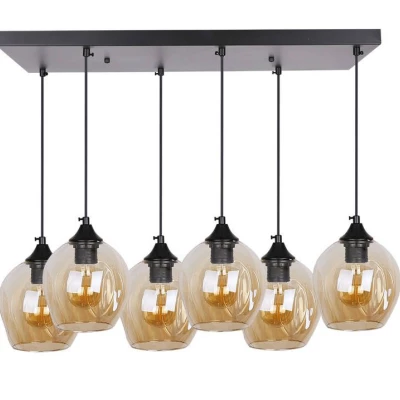 Závesné designové svietidlo nad jedálenský stôl ASPA - 6xE27, 40W, čierne / jantárové