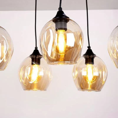 Závesné designové svietidlo nad jedálenský stôl ASPA - 6xE27, 40W, čierne / jantárové
