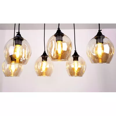 Závesné designové svietidlo nad jedálenský stôl ASPA - 6xE27, 40W, čierne / jantárové