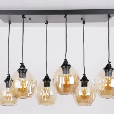 Závesné designové svietidlo nad jedálenský stôl ASPA - 6xE27, 40W, čierne / jantárové