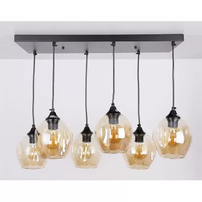 Závesné designové svietidlo nad jedálenský stôl ASPA - 6xE27, 40W, čierne / jantárové