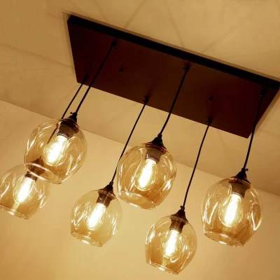 Závesné designové svietidlo nad jedálenský stôl ASPA - 6xE27, 40W, čierne / jantárové
