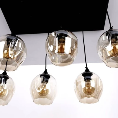 Závesné designové svietidlo nad jedálenský stôl ASPA - 6xE27, 40W, čierne / jantárové