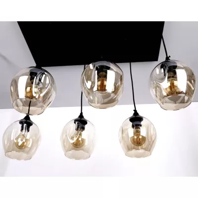 Závesné designové svietidlo nad jedálenský stôl ASPA - 6xE27, 40W, čierne / jantárové