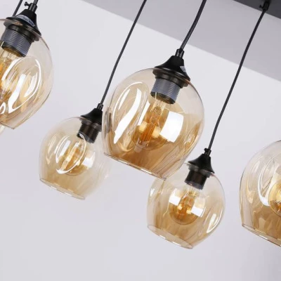 Závesné designové svietidlo nad jedálenský stôl ASPA - 6xE27, 40W, čierne / jantárové