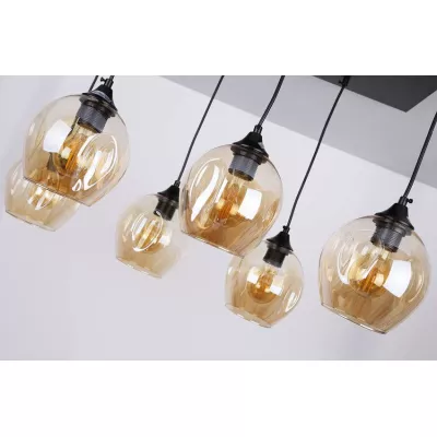 Závesné designové svietidlo nad jedálenský stôl ASPA - 6xE27, 40W, čierne / jantárové