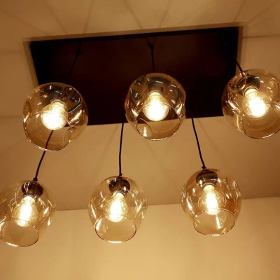 Závesné designové svietidlo nad jedálenský stôl ASPA - 6xE27, 40W, čierne / jantárové
