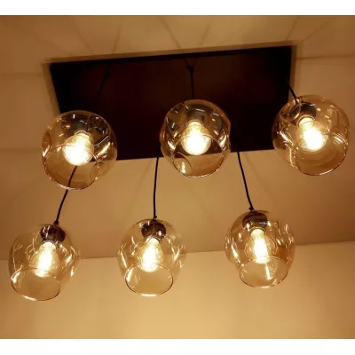 Závesné designové svietidlo nad jedálenský stôl ASPA - 6xE27, 40W, čierne / jantárové