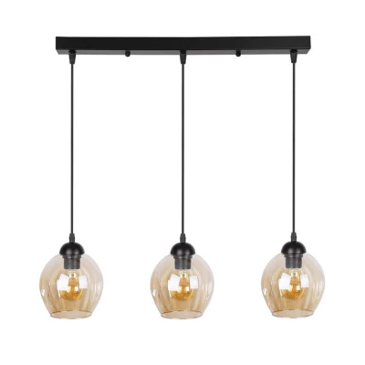 Závesné designové svietidlo nad jedálenský stôl ASPA - 3xE27, 40W, čierne / jantárové