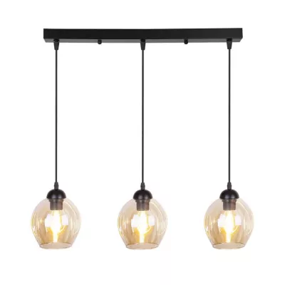 Závesné designové svietidlo nad jedálenský stôl ASPA - 3xE27, 40W, čierne / jantárové