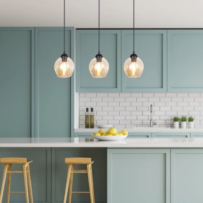 Závesné designové svietidlo nad jedálenský stôl ASPA - 3xE27, 40W, čierne / jantárové