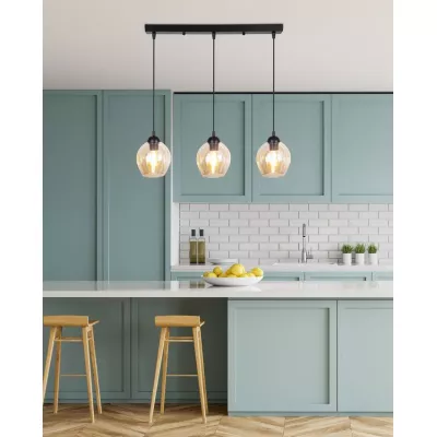 Závesné designové svietidlo nad jedálenský stôl ASPA - 3xE27, 40W, čierne / jantárové