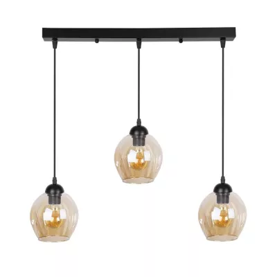Závesné designové svietidlo nad jedálenský stôl ASPA - 3xE27, 40W, čierne / jantárové