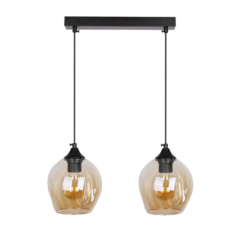 Závesné designové svietidlo nad jedálenský stôl ASPA - 2xE27, 40W, čierne / jantárové