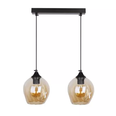 Závesné designové svietidlo nad jedálenský stôl ASPA - 2xE27, 40W, čierne / jantárové