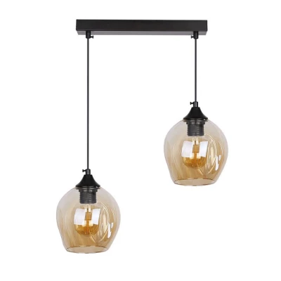 Závesné designové svietidlo nad jedálenský stôl ASPA - 2xE27, 40W, čierne / jantárové