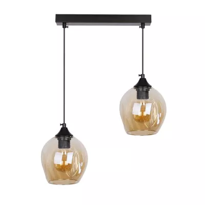 Závesné designové svietidlo nad jedálenský stôl ASPA - 2xE27, 40W, čierne / jantárové