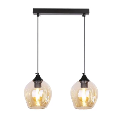 Závesné designové svietidlo nad jedálenský stôl ASPA - 2xE27, 40W, čierne / jantárové