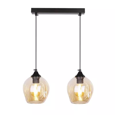 Závesné designové svietidlo nad jedálenský stôl ASPA - 2xE27, 40W, čierne / jantárové