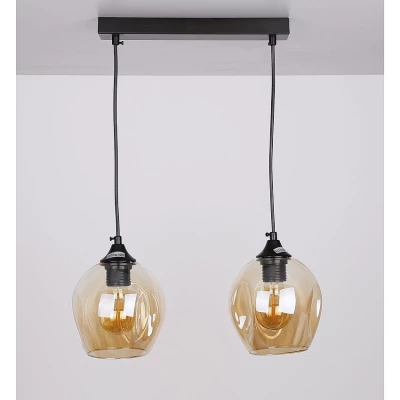 Závesné designové svietidlo nad jedálenský stôl ASPA - 2xE27, 40W, čierne / jantárové