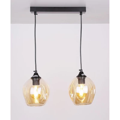 Závesné designové svietidlo nad jedálenský stôl ASPA - 2xE27, 40W, čierne / jantárové