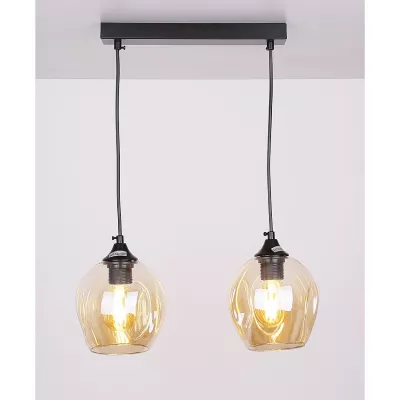 Závesné designové svietidlo nad jedálenský stôl ASPA - 2xE27, 40W, čierne / jantárové