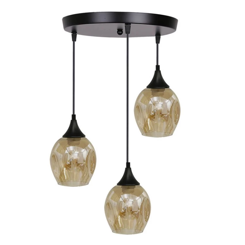 Závesné designové svietidlo ASPA - 3xE27, 40W, čierne / jantárové