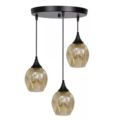 Závesné designové svietidlo ASPA - 3xE27, 40W, čierne / jantárové