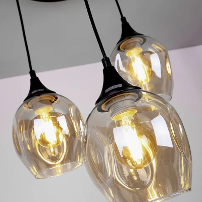 Závesné designové svietidlo ASPA - 3xE27, 40W, čierne / jantárové