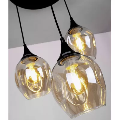 Závesné designové svietidlo ASPA - 3xE27, 40W, čierne / jantárové