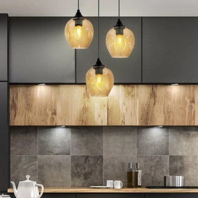 Závesné designové svietidlo ASPA - 3xE27, 40W, čierne / jantárové