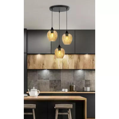 Závesné designové svietidlo ASPA - 3xE27, 40W, čierne / jantárové