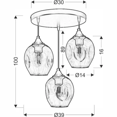 Závesné designové svietidlo ASPA - 3xE27, 40W, čierne / jantárové